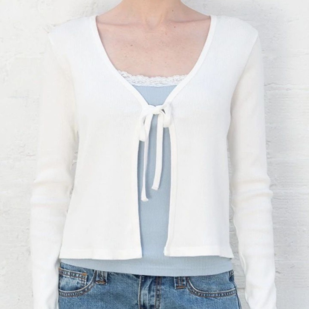 Brandy Melville White Greta Tie Cardigan